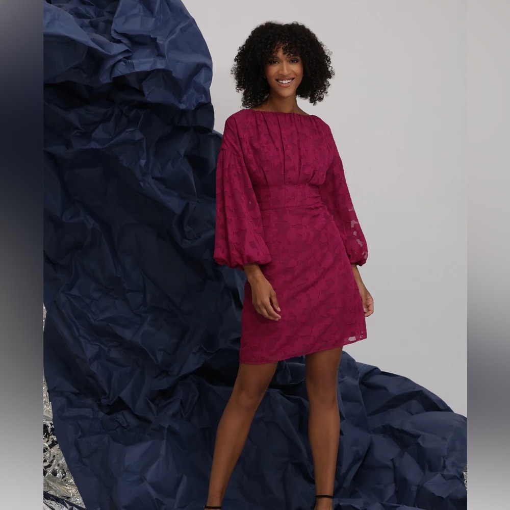 Maggy London Boatneck Puff Sleeve Lace Dress Womens 12